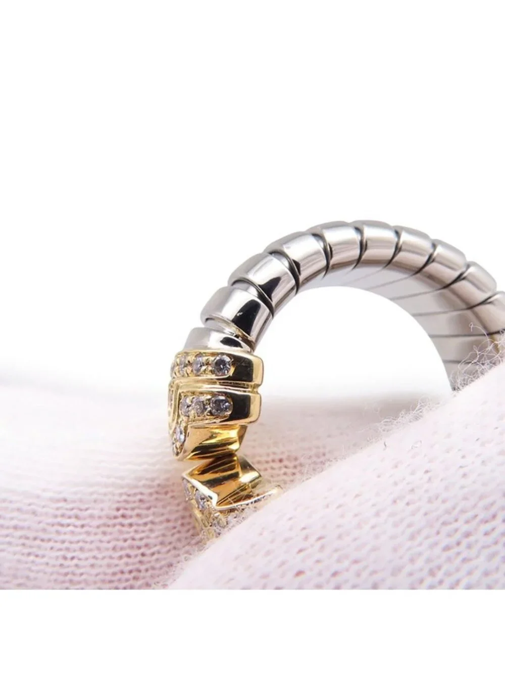 Bvlgari Ring Palentesi Tobogas Diamond 18k Yellow Gold SS Stainless Steel